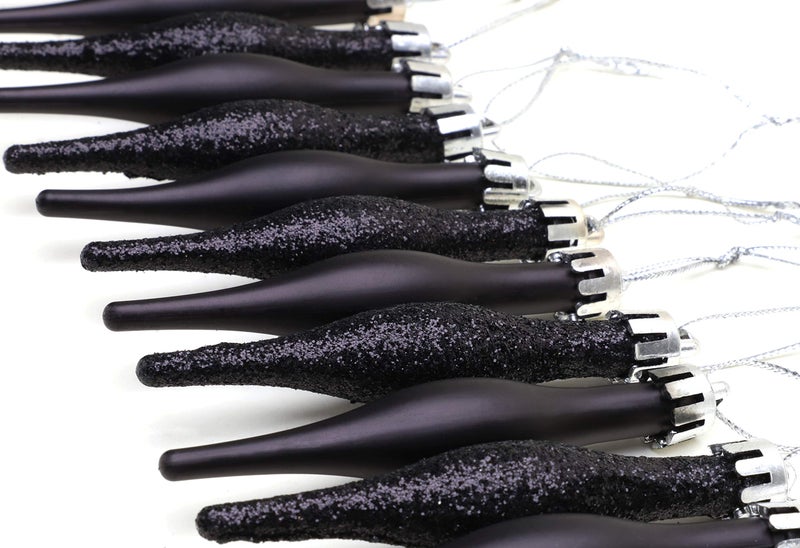 Christmas ConceptsÂ® Pack of 15-8.5cm,85mm (3.4") Droplet Baubles - Matte & Glitter Design - Christmas Ornaments (Black) - Image 4